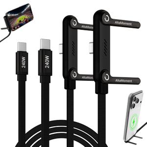 Invisible Holder Charger Cable, 240W PD Fast Charging Cable for Desk, USB-C to USB-C & USB to USB-C Cable 4.9 FT with 360 Adjustable Metal Stand, 2 in 1 Holder Charger for Gaming, Office, Home