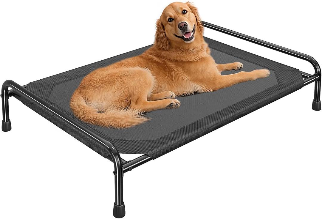 Ekisemio Cooling Breathable Elevated Dog Bed with Metal Frame for Large Dogs, 44.5"L x 31"W x 9.25"Th, Black