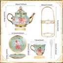 Zhehao Porcelain Tea Set with Metal Holder and Spoon Adult Ceramic Tea Set European Flower Painting Teapot Cup Saucer Spoon for Women Mom Gift, Large Version(Fresh Style,20 Pcs)