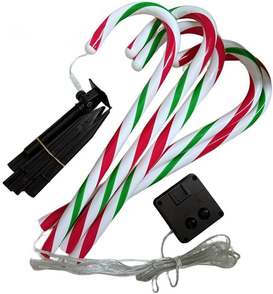 Outdoor Christmas Decorations, with 8 Lighting Modes, Waterproof Garden Lights for Christmas Terrace, Courtyard and Sidewalk Decoration (Red, Green and White Walking Stick lamp + Stars)