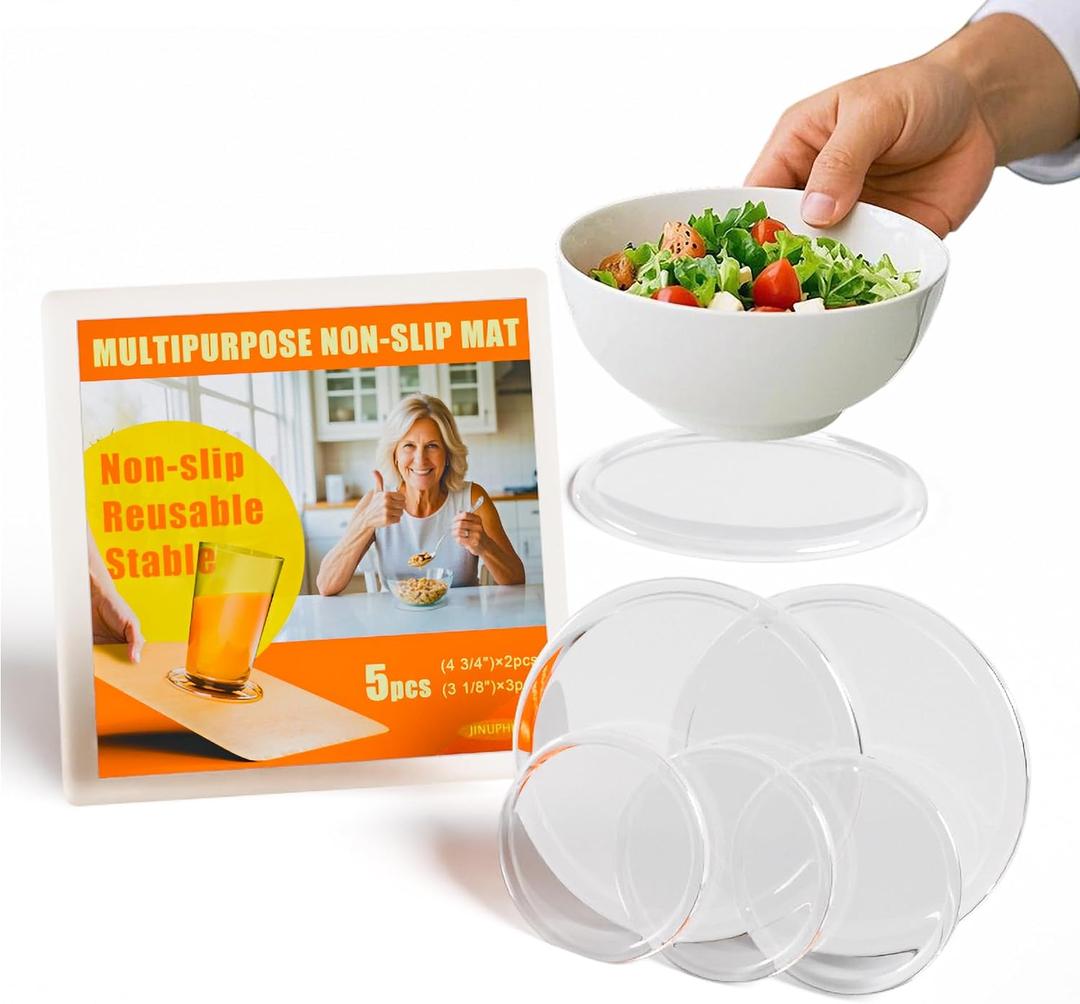 One Handed Gadgets Adaptive Equipment, to Secure The Bottom for Opening Jars/Bottles, & Mixing Food in A Bowl, Aids for Disabled, Parkinsons, Handicap Accessories for Daily Living(5 Pcs+Storage Box)