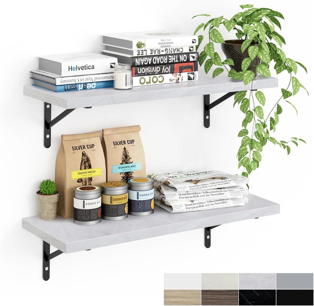 Kaboon 27 inch Long 10 inch Deep Floating Shelves for Wall Set of 2, Large Open Shelves Wall Mounted, Space Saving Home and Commercial Use, White Rock