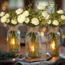 6pcs Glass Vase Set with Artificial Eucalyptus Leaves Stems, Vintage Clear Flower Vases for Centerpiece Table Decorations Farmhouse Wedding, Cylinder Vase for Home Decor Party Bathroom Office Shelf