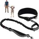 Tuff Pupper Heavy Duty Hands Free Dog Leash | One Large Dog Up to 125 lbs | Comfortable Shock Absorbing Bungee | Reflective Padded Handles | Lumbar Waist Belt 26-38" | Walking Jogging Running Leash