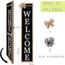 Outdoor 2in1 Welcome Sign for Front Porch Standing 45"X9" Long Vertical Leaner Tall Wood Framed Modren Rustic Farmhouse Large Home Sweet Home Signs Front Door For Outside Decor (Wood Black)