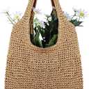 Women Straw Beach Bag Bucket Tote Summer Woven Handmade Handbag Shoulder Bag (Stylish Style,15.75 x 11.81 x 14.17 Inches)