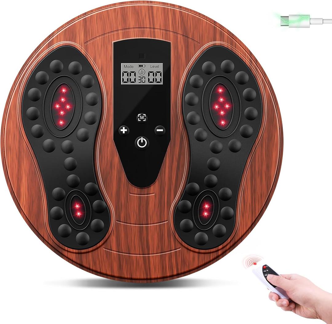 EMS Foot Massager with Infrared Therapy for Neuropathy & Pain Relief  Rechargeable Electric Muscle & Nerve Stimulator for Feet & Calves, Blood Circulation Booster, Plantar Fasciitis Relief (Brown)