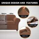 PrinceDeco Velvet Couch Covers for Sofa Soft 4 Pieces Couch Covers for 3 Cushion Couch Sofa Pet Friendly Furniture Protector with Non Slip Elastic Bottom Width Up to 90 Inch (Large, Caramel)