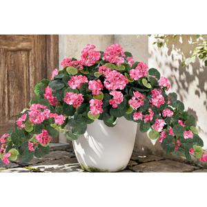 Waipfaru Artificial Geraniums Flowers for Outdoors, 2Pcs UV Resistant Faux Hanging Plants Outside Decor, Realistic Pink Faux Silk Flowers for Outdoor Planters Patio Porch Garden Home