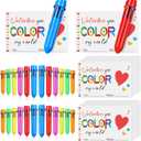 24 Set Valentine Cards and Ballpoint Pen Gift 24 Pcs Mini Shuttle Pens 0.5mm Multicolor Retractable Pens, Greeting Cards for Party Supplies Prize