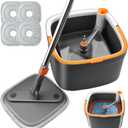 KZKR Spin Mop and Bucket Set with 4 Replaceable Microfiber Mop Pads with Self Separation Dirty and Clean Water System, Self Wringing 360 Rotating Square Mop Head for Hardwood Tile Marble Floors