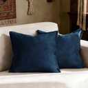 Pillow Covers 26x26 Set of 2 Quilted Square Euro Sham Soft Velvet Pillowcases with Invisible Zipper for Sofa Bed Living Room,Blue