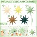 15 Pcs Christmas 3D 9 Pointed 12 Inch Paper Star Lanterns Hanging Lamp Paper Lantern Lamp Shade Sage Green Christmas Ornaments Estrellas De Papel Navidad for Birthday Party Decor Xmas Decorations