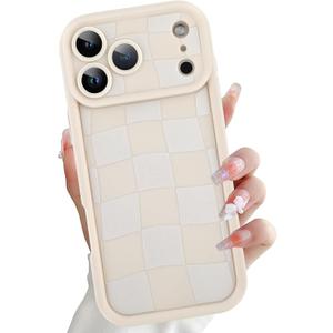 OOK Slim Checkered Case for iPhone 17 Pro Max 6.9inch, Beige | Cute Aesthetic Checkerboard Design,Camera Lens Protection,Silicone Slim Shockproof Protective Cover for Women Girls