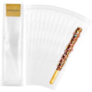 EKAPACKAGING 200Pcs 2x10 Inches Self Sealing Cellophane Bags Clear Pretzel Rod Bags for Treat, Candy Melts, Cookie, Popsicle, Ice Pop