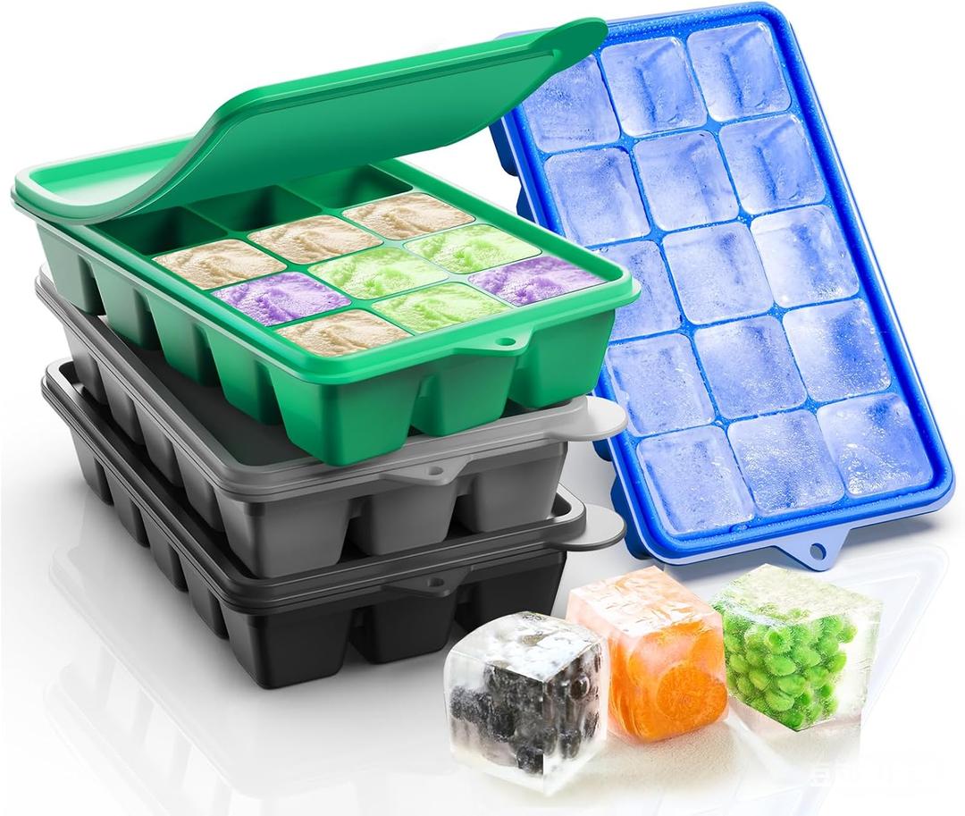 Silicone Ice Cube Trays With Lids 4 Packs, Lxndaser Easy Release Silicone Ice Cube Molds for Freezer, 60 Grids Leak-Proof Stackable Square Ice Trays for Cocktail, Whisky, Baby Food,coffee