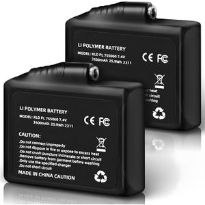 7.4V 3500mAh Lithium Polymer Batteries - 2pcs Rechargeable Li-Polymer Electric Batteries for Heated Gloves Socks Hats Jacks. Support Female DC Jack, Temperature, Short Circuit & Overcharge Protection