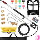 FIDISP Telescoping Pressure Washer Wand 24 FT, Gutter Cleaning Tool with Brush, Power Washer Extension Wand, Pivoting Coupling, 7 Nozzle Tips, 4 Adapters, Upgraded Support Belt for Gutter Window Wall