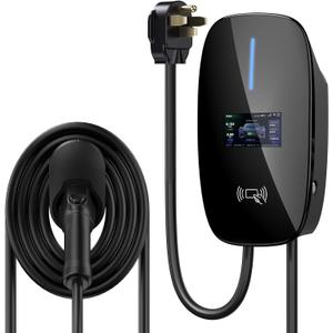Level 2 EVCharger - NEMA 14-50 EVSE J1772 Charger - 48 Amp EVCharger Level 2, 240V WiFi Enabled Electric Vehicle Charging Station, 25ft Electric Car Charger Cable, Black