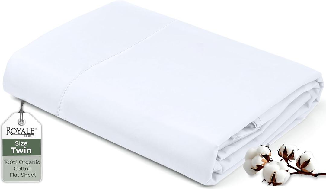 Royale Linen 100% Organic Cotton California King Flat Sheet Only  Super Soft  Percale Top Sheets  California King Flat Sheet Sold Separately  Cool & Crisp White Sheets Only (108" x102", White)