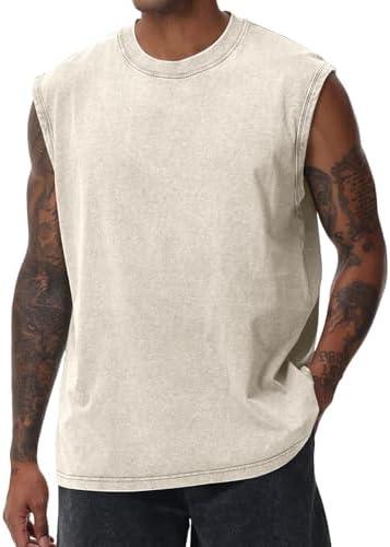 Yimoon Mens Tank Tops Workout Sleeveless Shirts Cotton Acid Wash Tees Loose Gym Muscle Shirts, Size XL