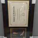 GraduationMall 11x19 Mahogany Diploma and Photo Frame for 8.5x11 Certificate,5x7 Picture,Real Glass,Black over Gold Double Mat, 13x21.5x1.5 inches