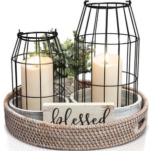 Rustic Farmhouse Lantern Decor Set of 2 - Stylish Decorative Lanterns for Your Living Room, Fireplace Mantle or Kitchen Dining Table - Modern Upscale Beauty for Your Entire Home, Black/White