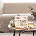 2 x Fall Home Decor, Autumn Wooden Sign Decor Desk Sign Sweater Weather Wooden Block Sign Rustic Home Shelf Wall Decoration