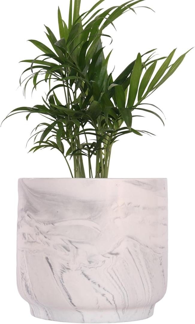 Ceramic Plant Pot 6 Inch Marble Planter Pots with Drainage Holes & Mesh Pads, Modern Plant Pot for Indoor Outdoor Plants-Cylinder Round Planter Pot