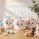 Mimorou 3 Pack Easter Basket Soft Plush Bunny Sherpa Personalized Bucket with Rabbit Ears Decorative Bow Large Bunny Tote Bags Ideal for Egg Hunt, Party Favors(White)