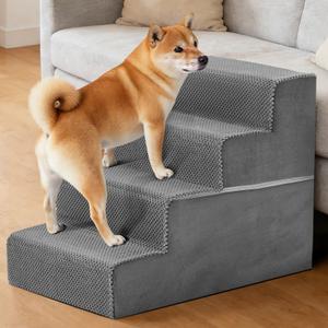 KMFurnila 4-Step Dog Stairs for Large Dogs and Cats, 18in H Dog Steps, Grey