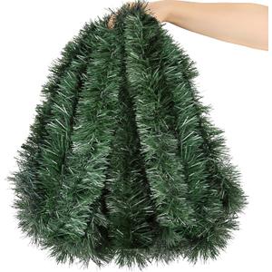 50FT PVC Green Christmas Tinsel Garland Tinsel Twist Greenery Garland for Christmas Tree Decorations, Xmas Tree Decor for Home Indoor Party Supplies