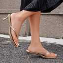 Mindeeryy Thong Sandals Kitten Heels Square Toe Flip Flops Slip On Heels for Women Kitten Heel Sandals Low Heel 2.4 Inch for Casual Gold 7