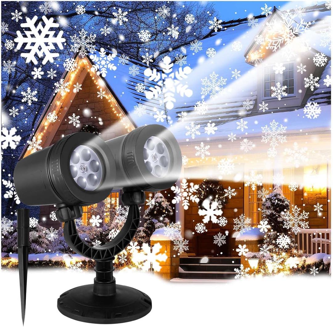 2024 Dynamic Snowflake Projector with Upgraded Big Dual-Head, Waterproof Christmas Snow Lights for Winter Indoor Outdoor Party Decorations