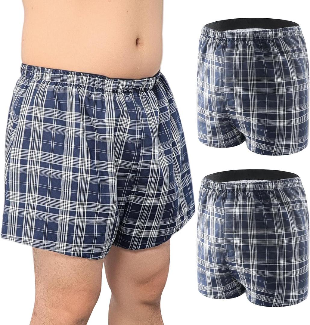 Incontinence Underwear for Men Washable 2 Pack Mens Leakproof Underwear with Front Fly for Bladder Leakage Protection Instant Absorbency Mens Incontinence Boxers (2X-Large, Dark Blue Plaid)
