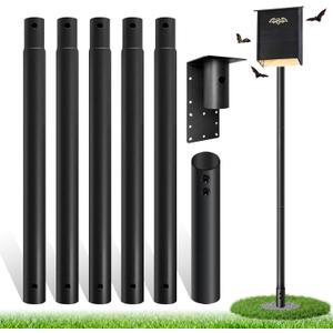 15ft Bat House Pole, 1.9in Diameter Heavy-Duty Galvanized Steel Outdoor Purple Martin Bird House Pole with Ground Socket, Including Bat House Installation Bracket, Black
