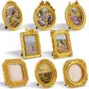 Qunclay 8 Pcs Vintage Picture Frames Set Gold Tiny Picture Frames Wallet Size Baroque Antique Resin Photo Decor for Valentines Day Wedding Party Tabletop Home Decor(Mixed Style 1)