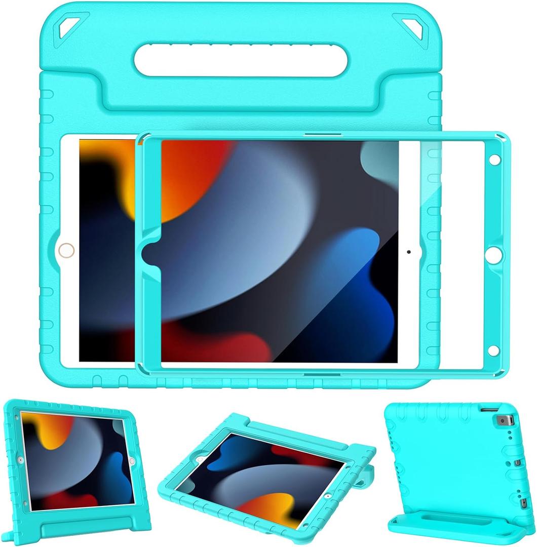 LTROP Kids Case for iPad 9th/8th/7th Generation (2021/2020/2019), 10.2 Inch Shockproof Handle Stand - Turquoise