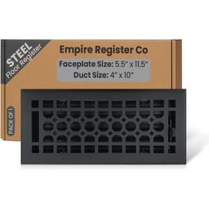 Empire Register Co, Steel Floor Register - 4x10 inch, Honeycomb Design, Textured Black Finish, Heavy Duty Walkable Steel Floor Vents, Metal Damper Attached Air Vents for Home Floor only