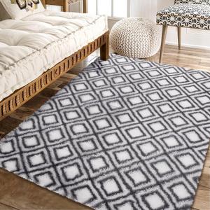 COZYLOOM Ultra Soft Indoor Modern Area Rugs 8x10 Shag Area Rug Luxurious Thick Plush Shag Fluffy Rug Indoor Shag Living Room Carpets for Children Bedroom Nursery Playroom Dorm Kids Room White/Grey