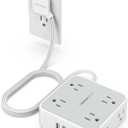 Surge Protector Flat Extension Cord Flat Plug Power Strip, 8 AC Outlets, 3 USB Charger(1 USB C Port) 3-Sided Outlet Extender, 5 Ft, 900 Joules Protection, Office Supplies, Dorm Room Essentials, Grey (5 Feet)