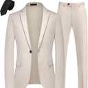 UNINUKOO Mens 2 Piece Suit Linen Summer Top Blazer Pants Sets Beach Wedding Wear Vacation Prom Suits for Men (Blue, L)