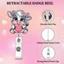 Pink Love Heart Cow Badge Reel Valentines Badge Clip Cute Cow Badge Reels Retractable Valentines Badge Holder with Retractable Clip Funny Animal ID Card Holder for Nurse Doctor Teacher Office Staff