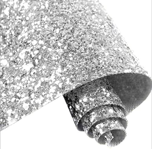 hiipapery Silver Chunky Glitter Wallpaper Peel and Stick, Bling Sequins Glitter Wallpaper for Walls (17.3" by 197", Sliver)