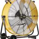 HiCFM 24" Industrial Drum Fan 8800 CFM High Velocity 3-Speed Heavy Duty Metal Air Circulator with Casters Handle for Basement Warehouse Factory workshops