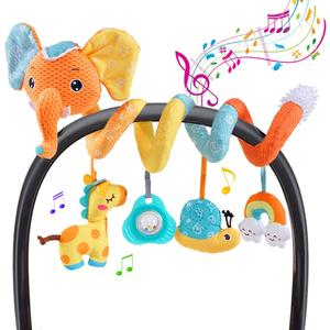willway Car seat Hanging Toys, Baby Spiral Activity Plush Stroller Toys Baby Rattle Sensory Toys for Crib Mobile Bassinet with Music Box BB Squeaker Rattles, Infant Toys for 0 6 12 Months Gifts (Orange)