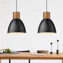 ELYONA 2 Pack Hammered Pendant Lights, 10.2 Industrial Metal Solid Wood Hanging Lamp, Modern Island Pendant Light Fixtures for Kitchen Bar, Farmhouse Dining Room, Bedroom, Living Room, Office, Black (Medium)