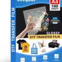 DTF Transfer Film Paper A4 100 Sheets, Premium Glossy Coating DTF Film, Double Sided PET Heat Transfer Paper, Quick Cold Peel Glossy Pattern, Photo Direct to Film Paper Sheets for T-Shirts Textile