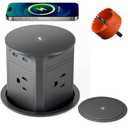 Pop Up Countertop Outlet with 15W Wireless Charger, Pop up Outlet, Max 20W USB Power Delivery, 3.9" Space Saver Recessed Outlet, Pop Up Electrical Outlet with 4 Outlets 2 USB Ports for Home Office (Grey）