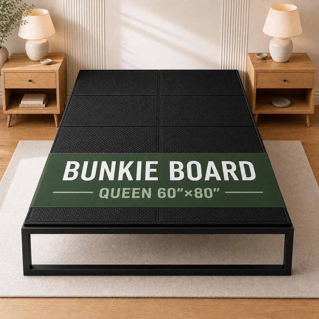 DFAN 60"80" Bunkie Board Queen Size Double Sided Non-Slip Breathable Bed Support, Anti-Sag Queen Bed Slats Support Under Mattress for Slatted Bed Frame Base, Metal Frames, Sofa Beds, Foldable Black